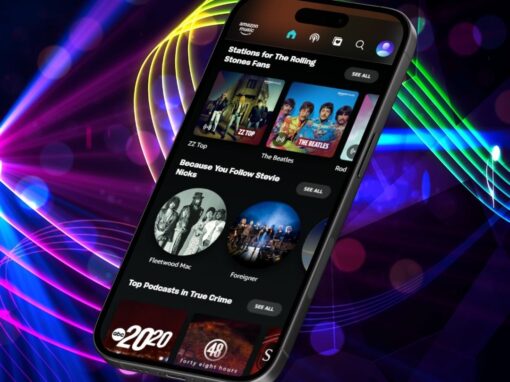 Cell phone running Amazon Music app.