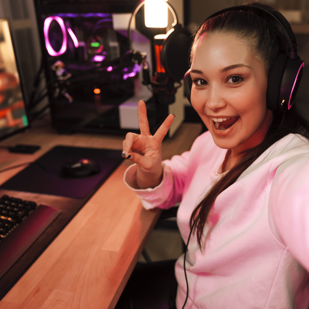 Gamer celebrating her latest victory