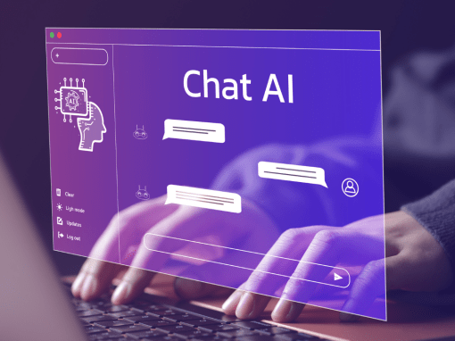 Person using a laptop with an AI chat interface projected from the screen, symbolizing AI’s role in enhancing social media management tasks.