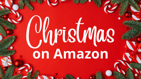 Red and green Christmas-themed banner with festive decorations and the text ‘Shop Christmas on Amazon’ prompting readers to browse holiday deals.