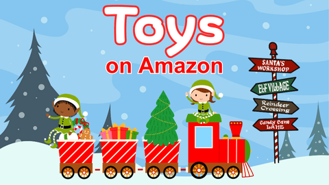 Festive holiday banner promoting Amazon toys.