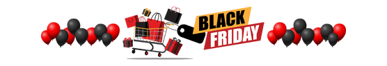 Black Friday Banner with shopping cart and balloons
