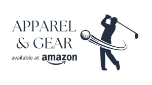 Silhouette of a golfer swinging a club with a golf ball in flight, promoting golf apparel and gear available on Amazon